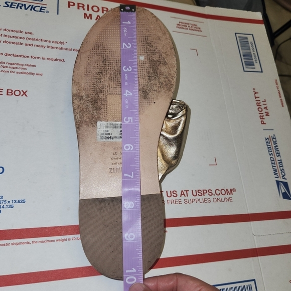 SCHUTZ Metallic Espadrille Slide Sandals Soft Gold Size 37. - Picture 14 of 16